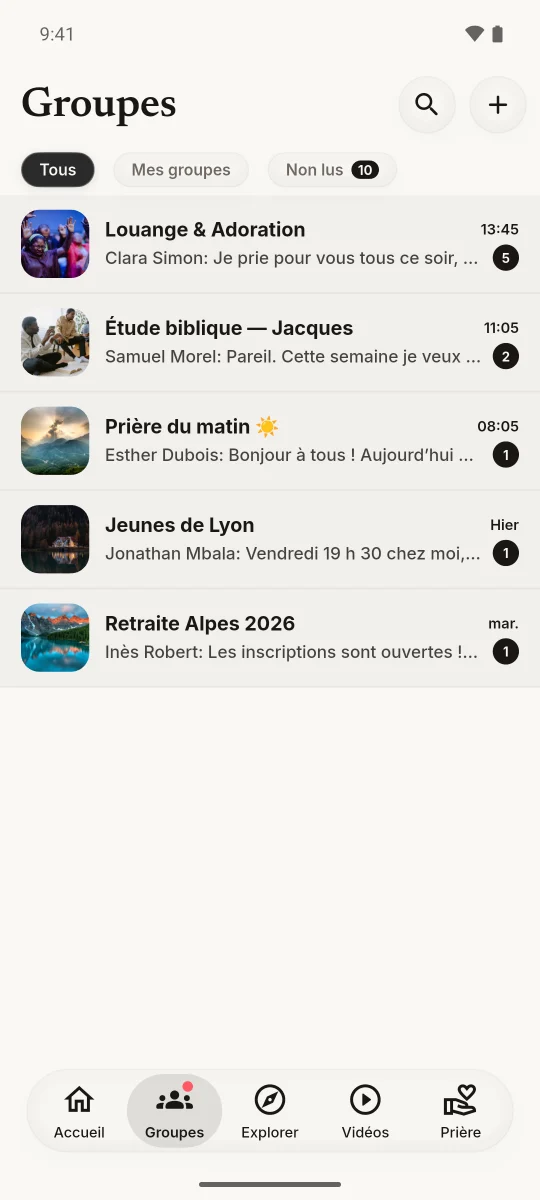 La liste des groupes dans RISE