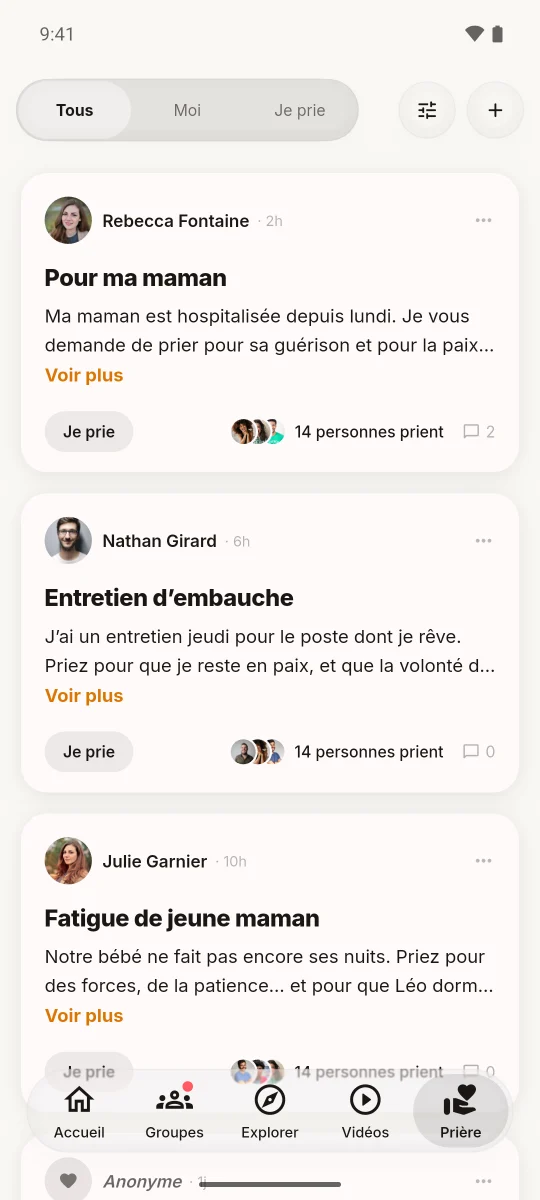 Les demandes de prière dans RISE